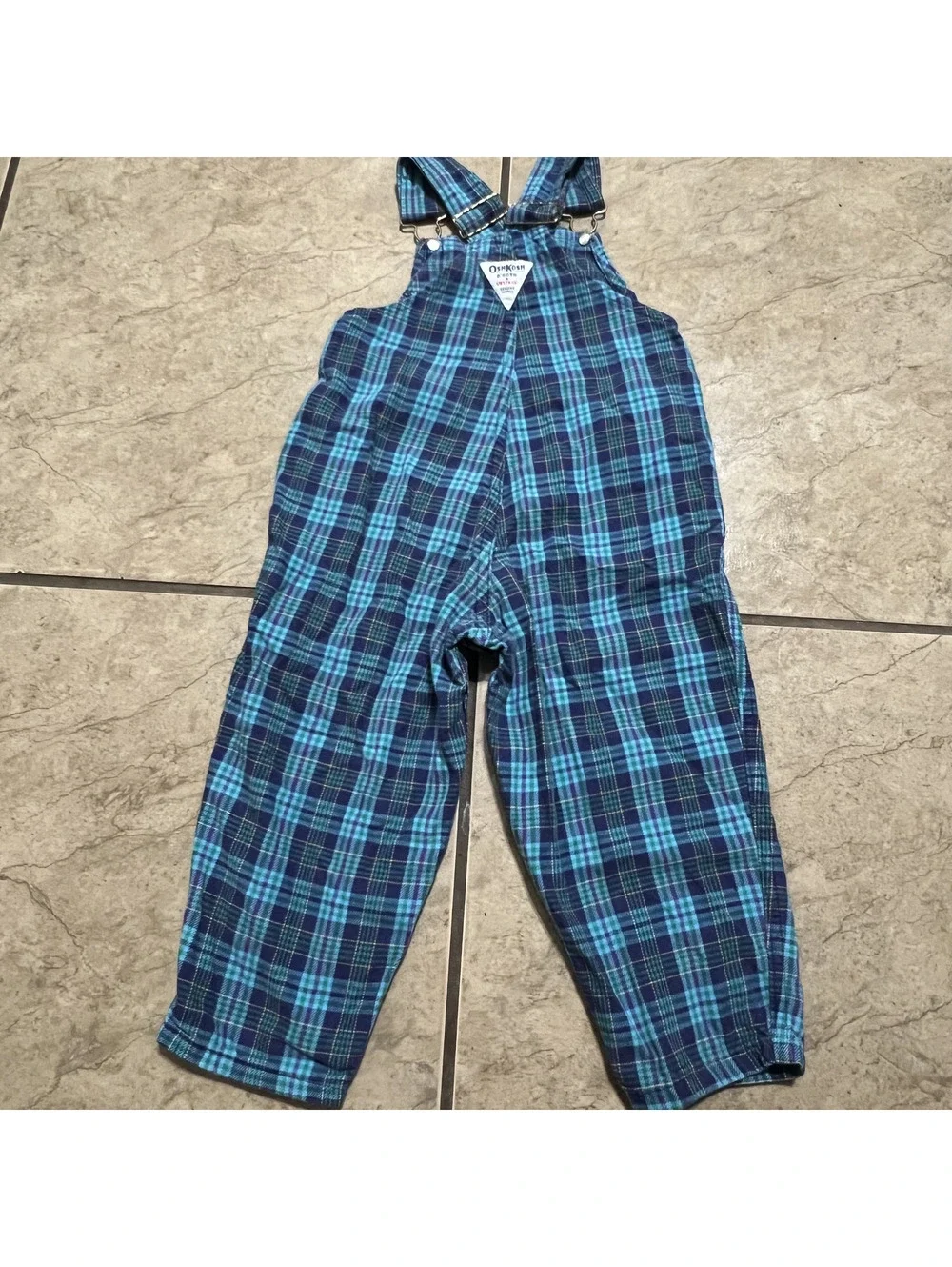 Vintage OshKosh Pleated Plaid Bib Overalls Vestback Toddler Preppy One Piece
